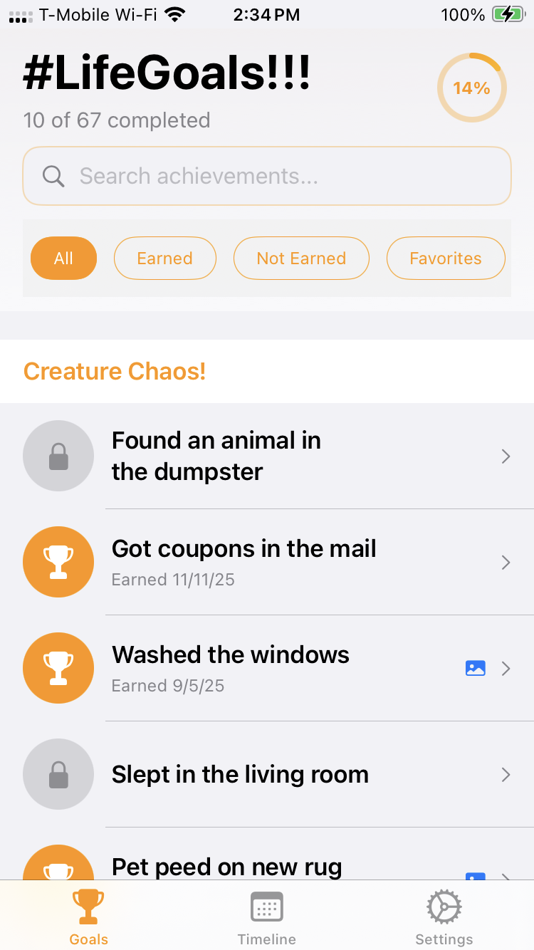 Goals dashboard overview