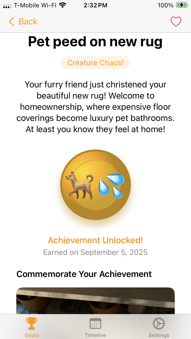 Detail page for achieved goals