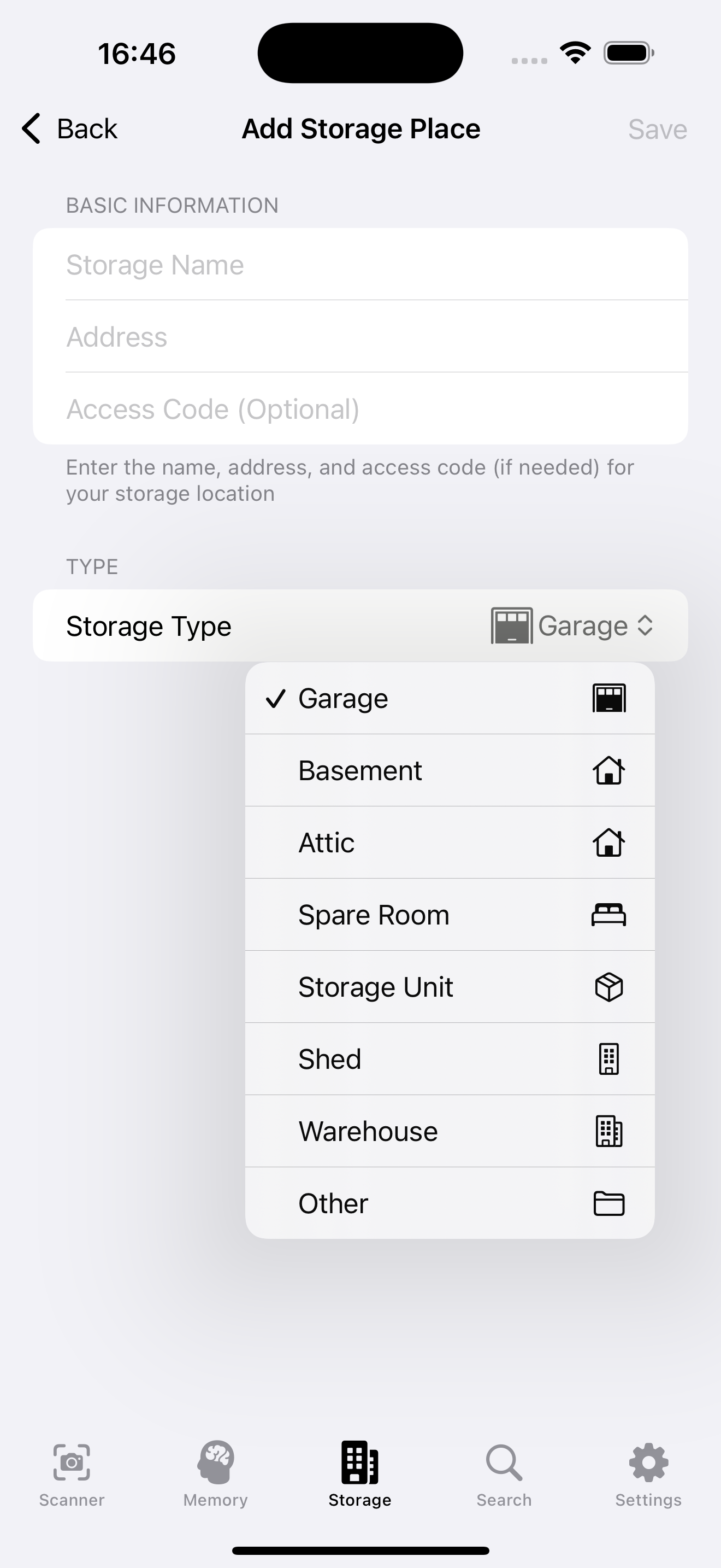 Add any type of storage location